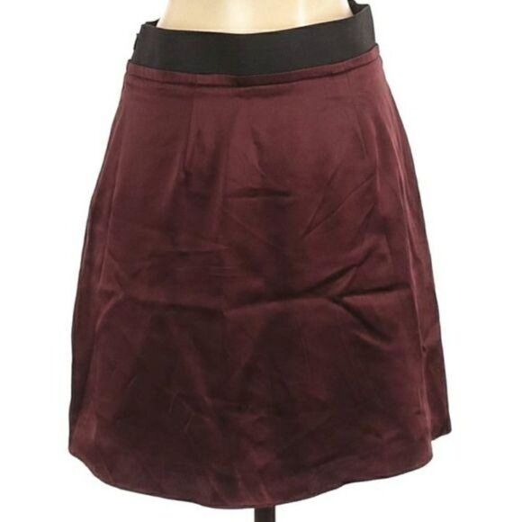 Banana Republic Parochial Silk Pleated Mini Skirt Pockets Burgundy Brown Sz 0 - Picture 4 of 8